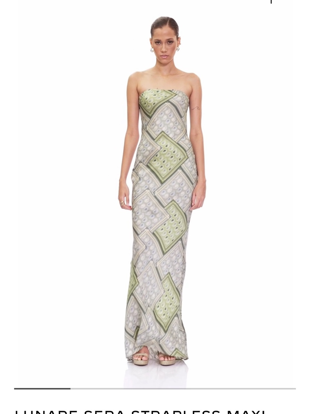 Bronx and Banco Strapless Printed Maxi Dress in Green and Gray - Picture 2 of 3